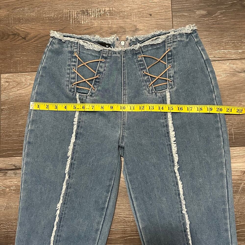 PrettyLittleThing Lace-Up Flare Jeans Size 8 Raw Hem Boho - Picture 5 of 9